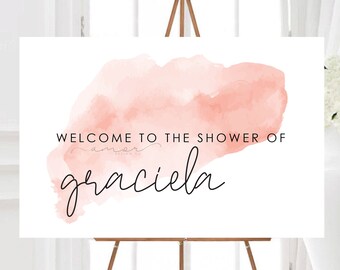 DIGITAL Modern Minimalist Watercolor Baby Shower Welcome Sign, Pink watercolor minimalist Welcome Sign, Blush Watercolor Minimalist Welcome