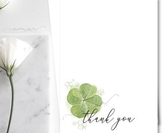 Modern Minimalist Watercolor March Thank You Card, A little Luck is on the Way Baby Shower, Lucky Four Leaf Clover Thank You card