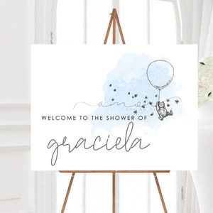 DIGITAL Modern Bear Floating on Balloon Baby Shower Welcome Sign, Bear Party Welcome Sign, Sweet little Hunny Welcome Sign, Balloon in Sky