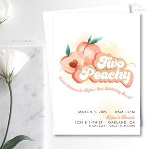 Two Peachy Birthday Invitation, Peach theme birthday, too peachy, second birthday, unique second birthday, 2nd birthday