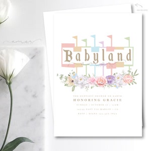 Babyland Baby Shower Invitation, 1st Birthday, Modern, Minimal, Muted Rainbow, Pastel, Happiest shower on earth, happiest birthday on earth