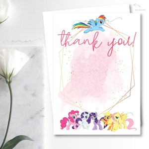 Moderne Regenbogen Dash Aquarell minimalistische Dankeschön-Karte, moderne mein kleines Pony Mädchen Geburtstag danke, Regenbogen Dash Pony Party danke