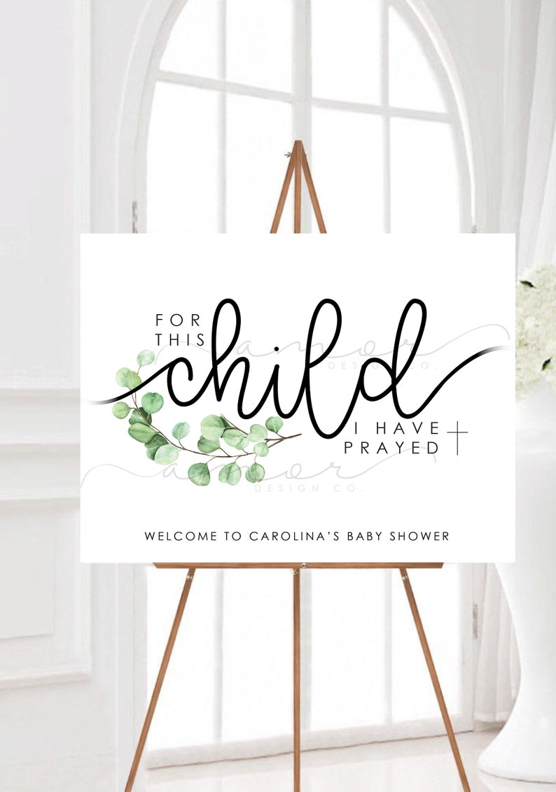 Minimalist Christian Leaf Baby Shower Invitation, For this Child I have Prayed Baby Shower Invitation, Modern Christian Baby Shower Invitati image 5