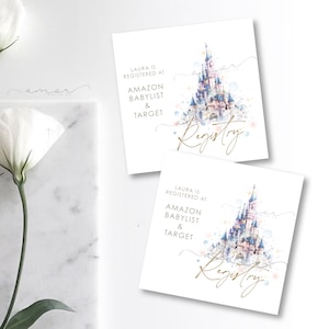 Es war einmal Schloss, Babyparty-Registratur-Einsatz, minimalistisch, modern, Aquarell, Pastellblumen, zierlich, einfach, Glasschuh