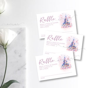 Es War Einmal Schloss Baby Shower Tombola Ticket, Einsatz, Minimalistisch, Modern, Aquarell, Pastell Blumen, Gold, Butterly, Prinzessin, Ticket