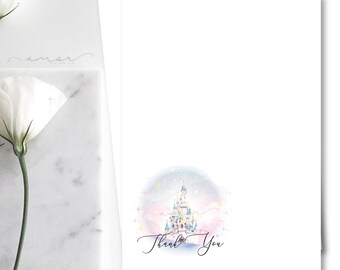 Modern Pastel Baby Shower thank you card, Castle thank you card, Minimalist Castle thank you, Once Upon A Time thank you card, soft colors