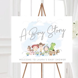 DIGITAL A Boy Story Baby Shower Segnale di benvenuto, Segnale di benvenuto Modern Boy Story, Segnale di compleanno per ragazzo, È una storia per ragazzi, Benvenuto su cavalletto digitale