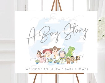 DIGITAL A Boy Story Baby Shower Welcome Sign, Modern Boy Story Welcome Sign, Birthday Boy Toy Sign, It's a Boy Story, Digital Easel Welcome