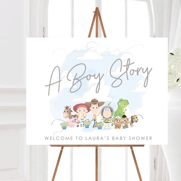 DIGITAL A Boy Story Baby Shower Welcome Sign, Modern Boy Story Welcome Sign, Birthday Boy Toy Sign, It's a Boy Story, Digital Easel Welcome