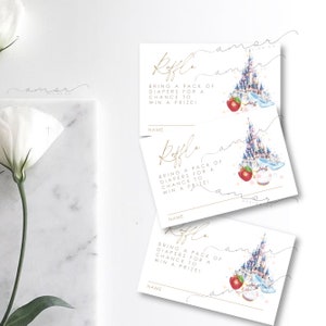 Es war einmal Schloss Baby Shower Windel Tombola Ticket, minimalistisch, modern, Aquarell, Pastell Blumen, zierlich, einfach, Glaspantoffel