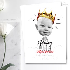 BIG First birthday Invitation, Notorious, ONE, Big Head, Crown, King, Hip Hop Birthday Invitation