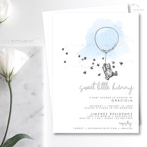 Modern Bear Shower Invitation, Modern Bear with Balloon, Sweet little Hunny, Classic Bear Baby Shower, Balloon and Bear baby shower theme