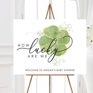 DIGITAL Modern Minimalist Watercolor March Baby Shower Welcome Sign, A little Luck is on the Way Baby Shower, Lucky Four Leaf Clover Shower