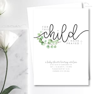 Minimalist Christian Leaf Baby Shower Invitation, For this Child I have Prayed Baby Shower Invitation, Modern Christian Baby Shower, Baptism