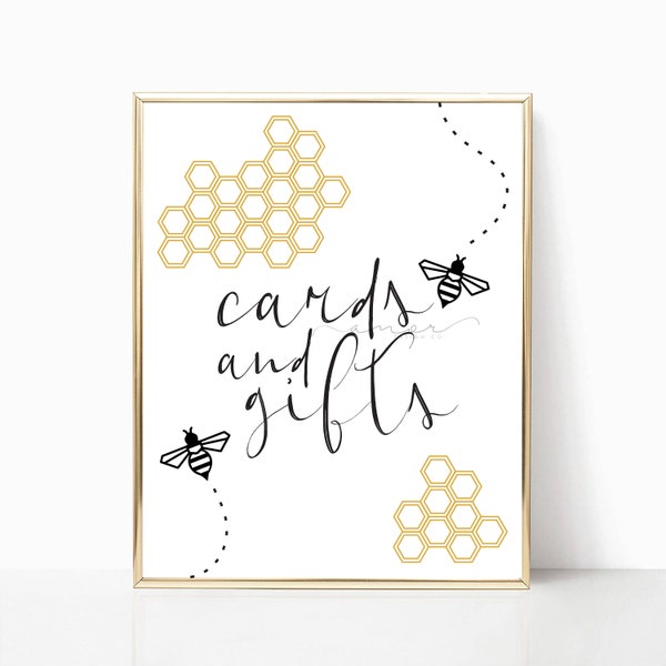 Oh Babee Modern Geometric Bee Baby Shower Cards & Gifts Sign, Modern Bee Tags, Sweet As Honey, Bee Cards and Gifts Sign, Cards and gifts