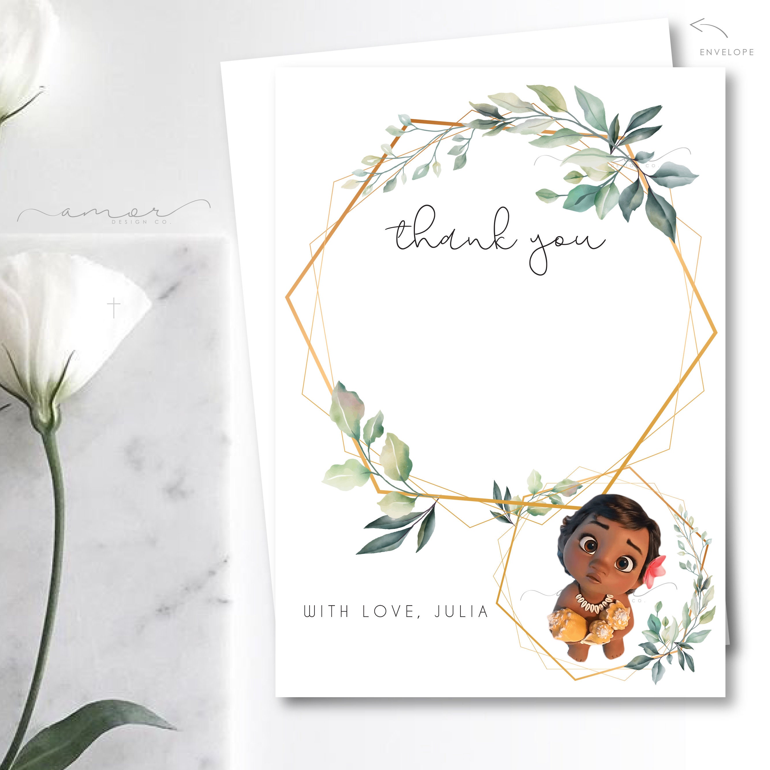 Printable Modern Disney Moana Thank You Card Moana Birthday - Etsy
