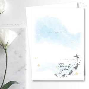 Moderne Silhouette fliegen Danke Karte, Märchen Danke, Märchenbuch Danke, niemals Babyparty, Aquarell Himmel, Geburtstag Danke