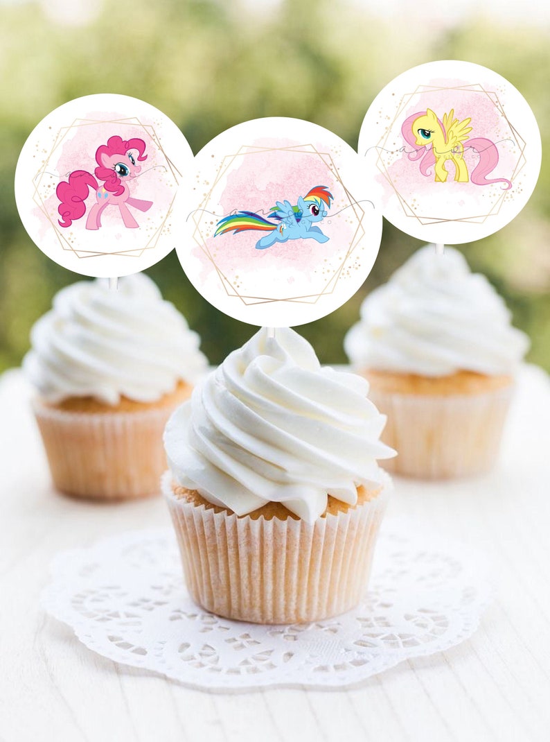 Modern Rainbow Dash Watercolor Minimalist cupcake topper, Modern My Little Pony Girls Birthday cupcake, Rainbow Dash Pony Party cake topper image 1