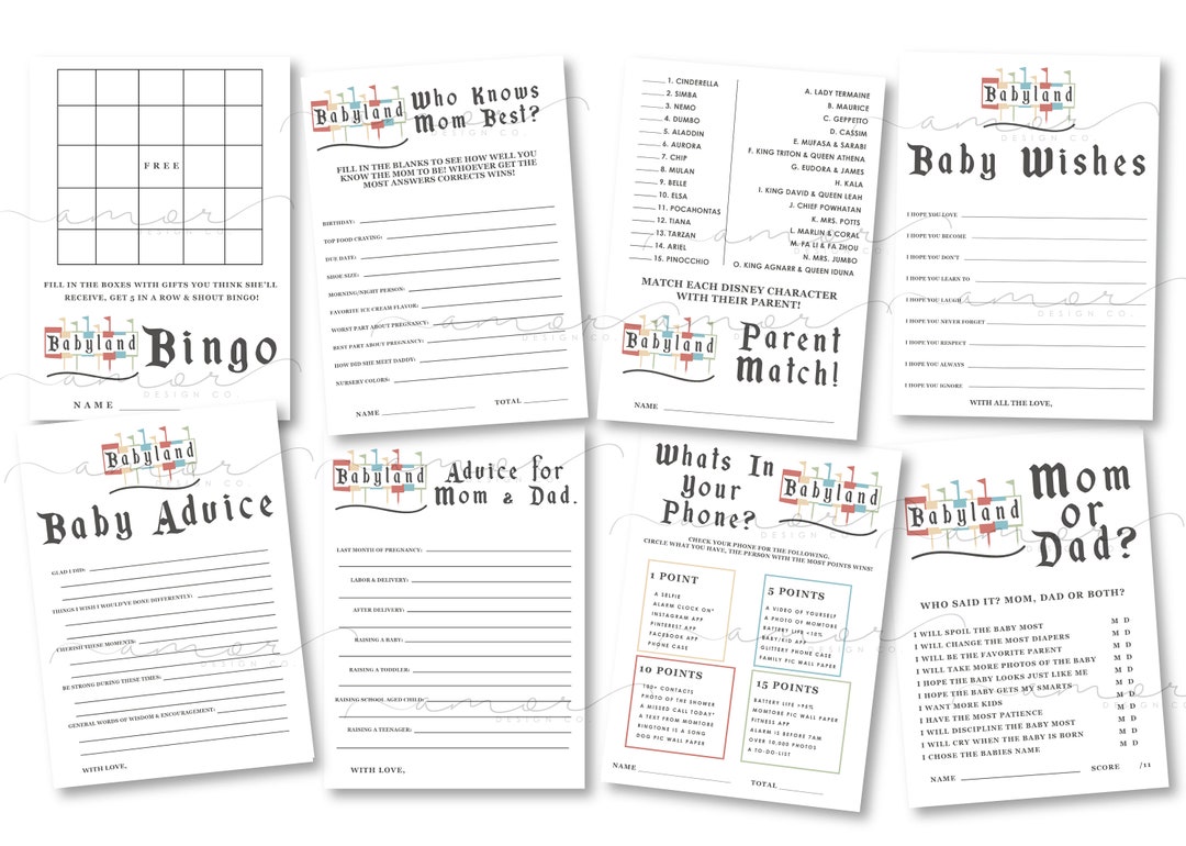 Babyland Baby Shower Games, Baby Boy Games, Modern, Minimal, Muted Rainbow, Happiest Shower on