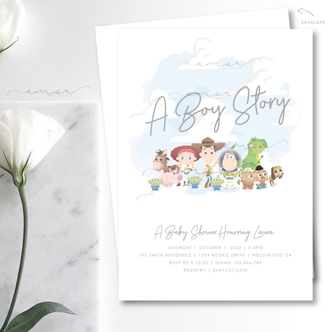A Boy Story Baby Shower Invitation, Modern Boy Story Invitation, Baby