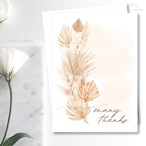 Cartão de agradecimento Pampas, cartão de agradecimento Boho, vibrações Boho obrigado, moderno, minimalista, convite para chá de flores secas, cartão de agradecimento boho