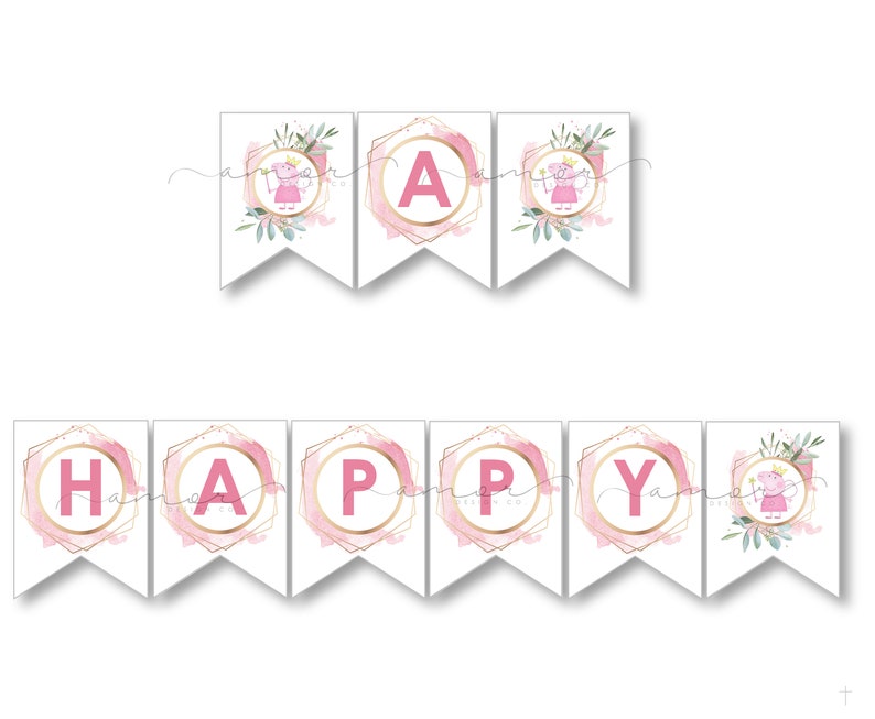 Minimalist Peppa Big Birthday Peppa Watercolor Decor Peppa Pig Greenery Floral Printable Modern Peppa Pig Girl Birthday Cupcake Toppers