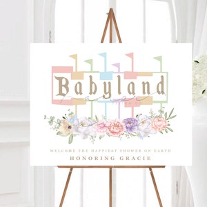 DIGITAL Babyland Baby Shower Welcome Sign, Modern, Minimal, Muted Rainbow, Pastel, Happiest shower on earth, happiest birthday on earth