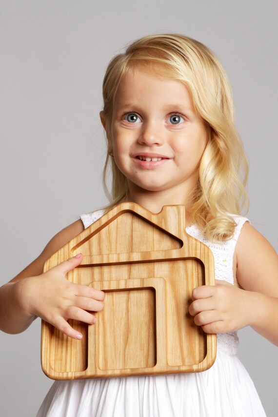Divided Wooden Plates for Toddlers House Ash Wood Child Etsy