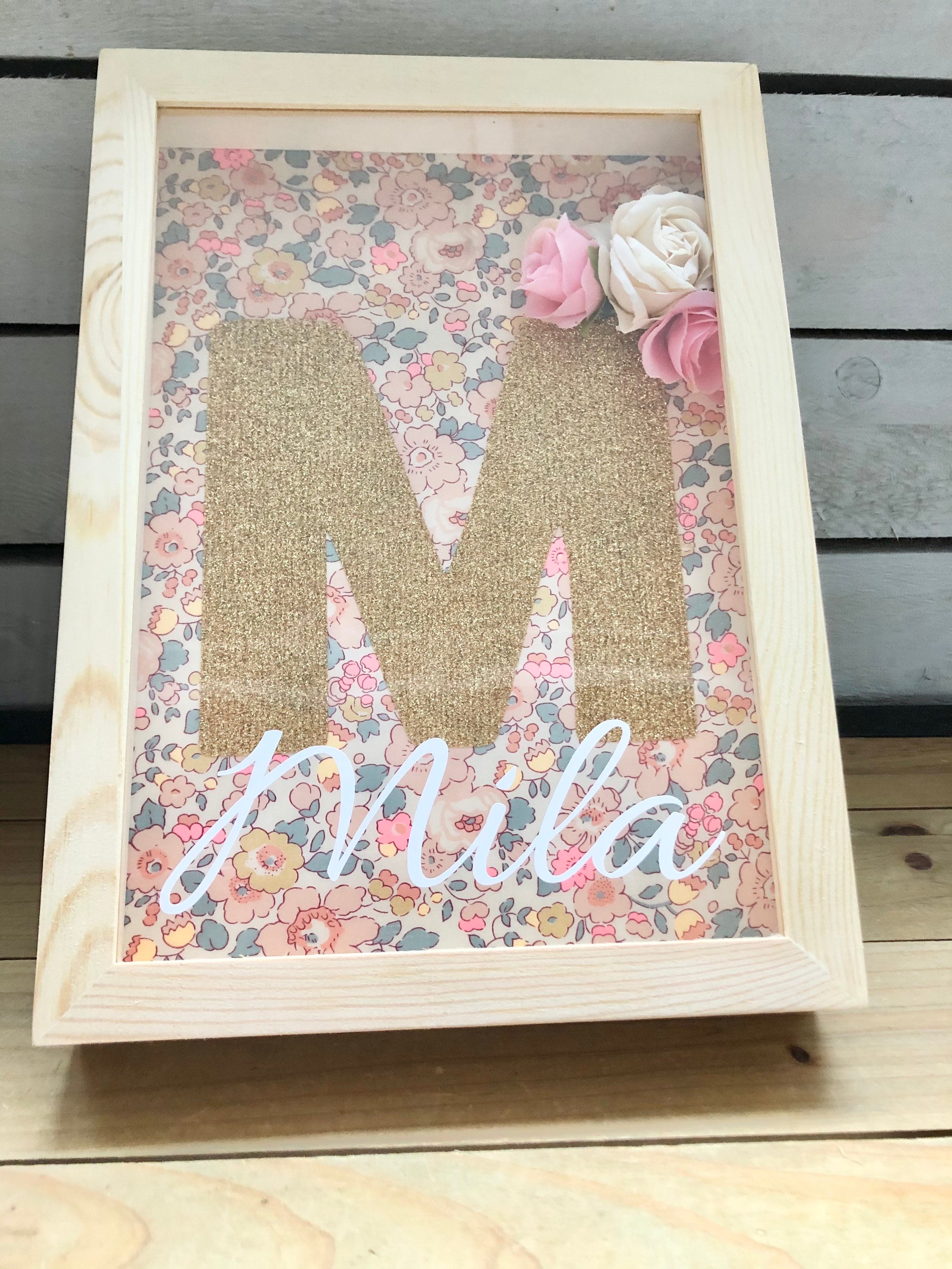 Cadre Initiale Du Prénom en Paillette et Liberty Barba Papa