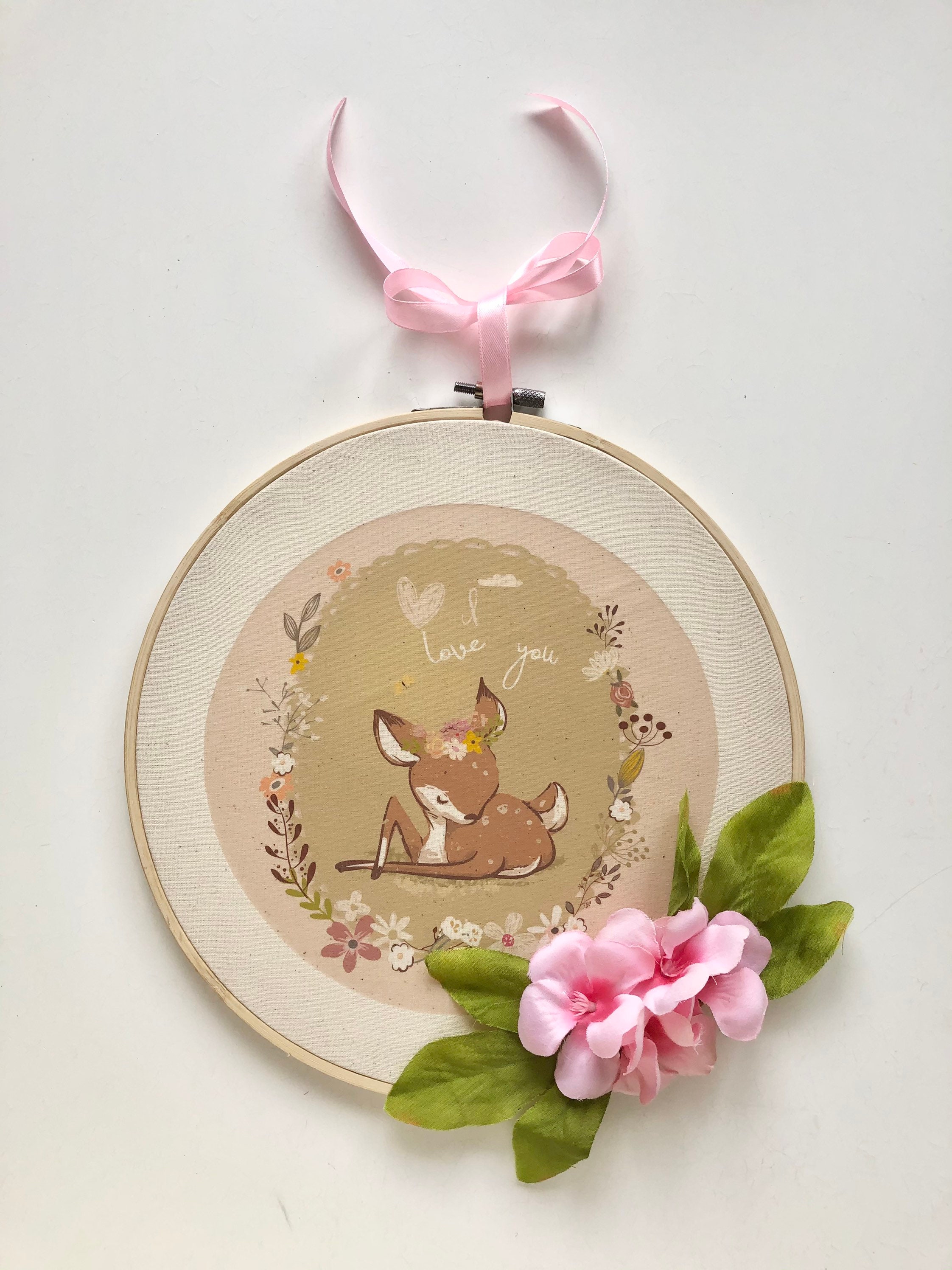 Cadre Cercle Rond Fleuries Biche Bambi