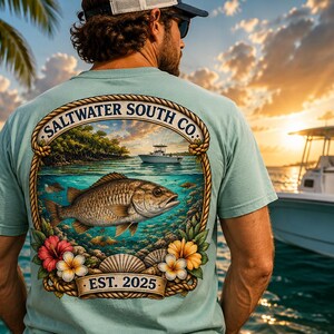 Camiseta de pesca de pargo de manglar, Saltwater South Co, pargo gris, Comfort Colors 1717