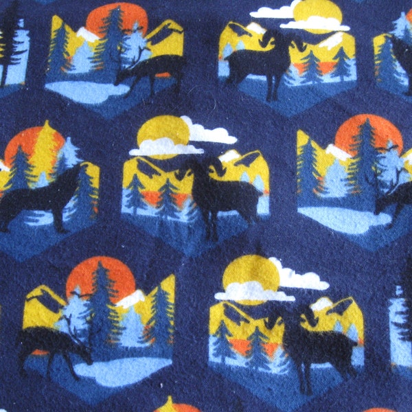 Flannel fabric wolves sunset.  Animals.  100% cotton. Sold by the yard.  42 inches wide.  New not washed.  Two cuts.