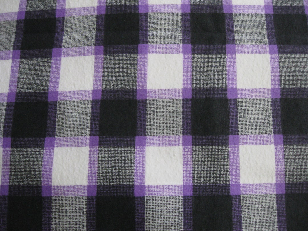 Flannel Fabric Purple and Black Textured Check. 100% Cotton. New Not ...
