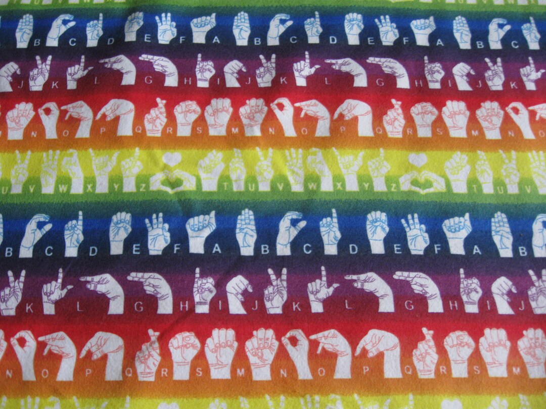 Flannel Fabric Sign Language. Purple, Blue, Red, Yellow. 100 Cotton