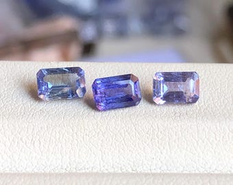 Emerald Cut Tanzanite Gemstone, 3 Pcs Loose 2.35 Carat Stone Lot. Faceted Blue Tanzanite Gem