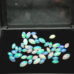 Ethiopian Opal Gemstone Cabochons: Multi-Fire Marquise Cut, 11 ct, 46 Pcs
