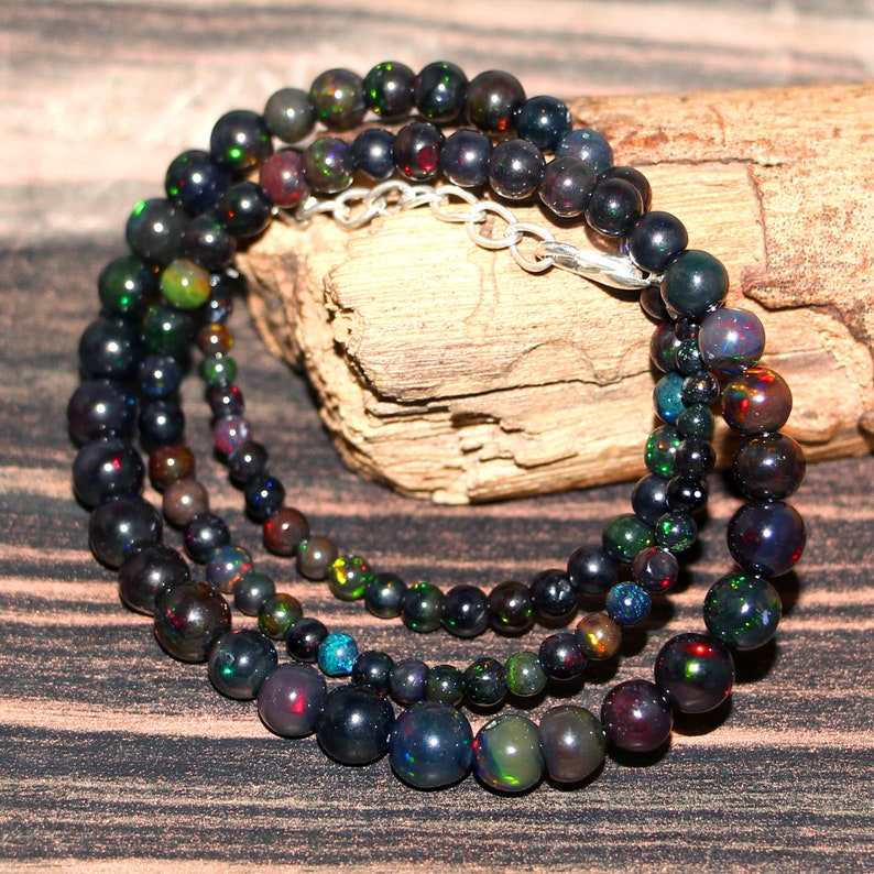 Gemstone C7710 3 To 7mm Opal Round Balls Beads Natural Ethiopian Black Opal Ball Necklace 1 Line Strand Beaded Necklace 16/'/' Inch