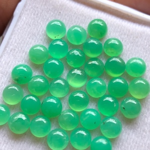 Chrysoprase Cabochons: 6mm Round Green Gemstone Lot (34 Piece, 27.70 Carat)