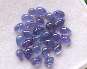 AAA Tanzanite Pear Cabochon: 6x4mm Natural Violet-Blue Gemstone