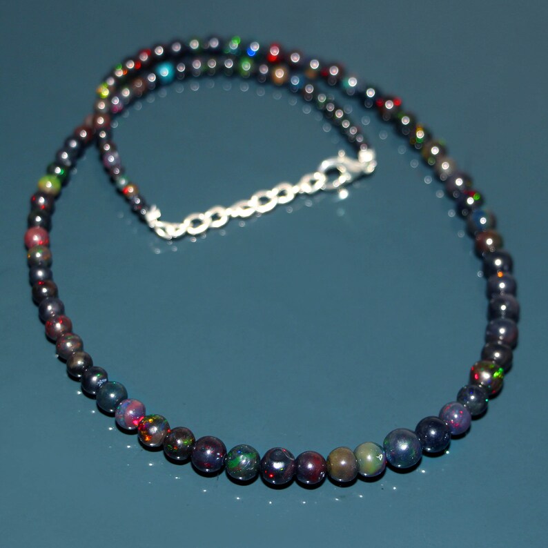 Gemstone C7710 3 To 7mm Opal Round Balls Beads Natural Ethiopian Black Opal Ball Necklace 1 Line Strand Beaded Necklace 16/'/' Inch