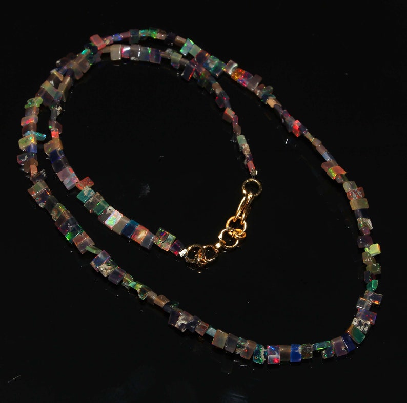 Excellent Super Top Quality,Natural Ethiopian Welo Fire Black Opal 3-7 MM Smooth Square Heishi Beads 16 Inch Strand,Necklace,Gift for her