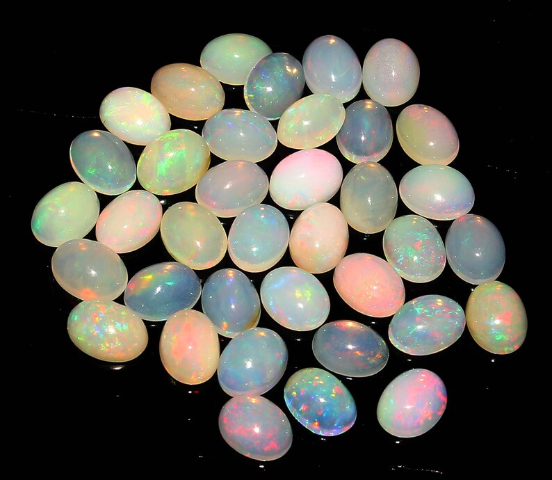 Natural Untreated Ethiopian Welo Fire Opal 8x6 MM Smooth Plain Oval Shape Cabochons 37 Pcs Lot Loose Gemstone Wonderful Super top quality