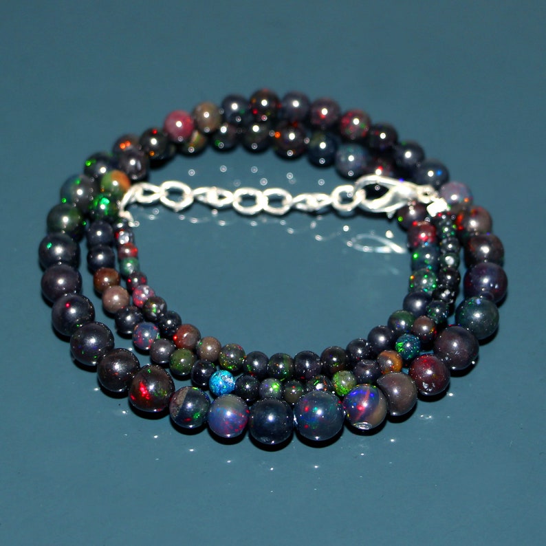 Gemstone C7710 3 To 7mm Opal Round Balls Beads Natural Ethiopian Black Opal Ball Necklace 1 Line Strand Beaded Necklace 16/'/' Inch