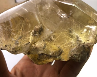 Golden Rutile Quartz Stone, Natural Rutilated Quartz Freeform, 880 Gram Unique Tumbled