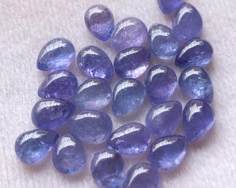 AAA Tanzanite Cabochon: 7x5 mm Pear, Natural Violet-Blue Gemstone