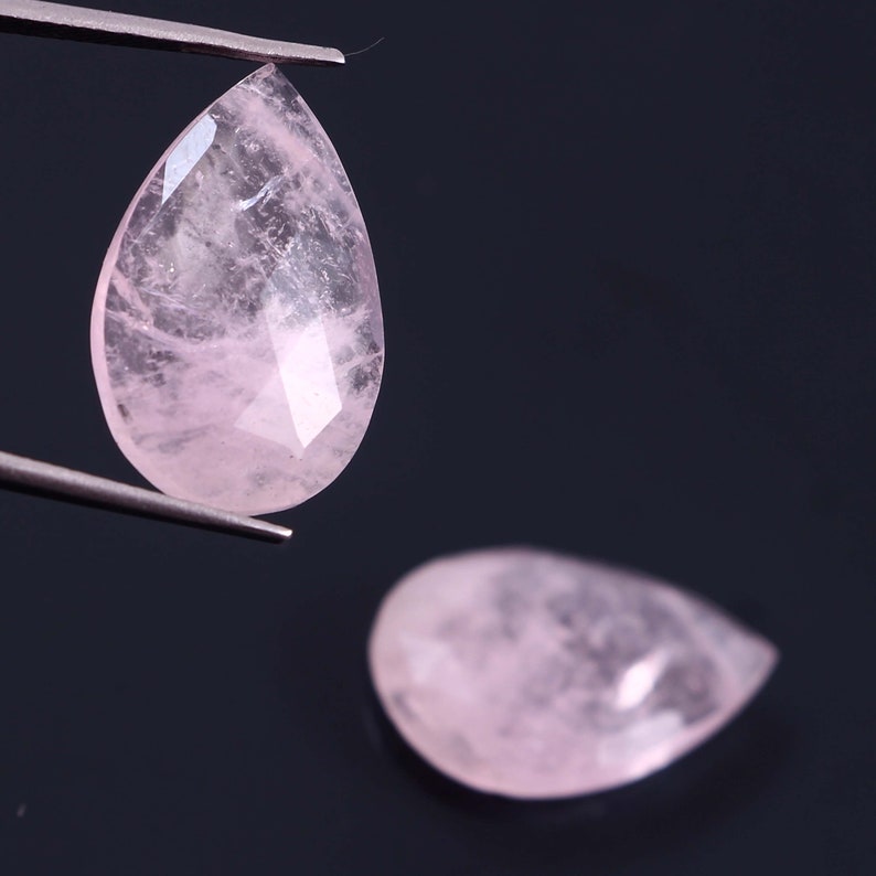 18.60 Carat Natural Morganite Rose Cut Loose Gemstone 22X14.5mm Pear Faceted Pair Excellent Quality C5543