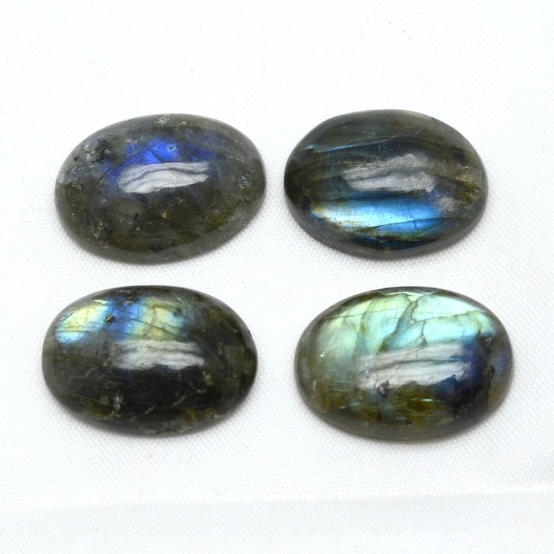 Best Wholesale Lot AAA+ Top Quality C7664 Natural Labradorite Loose Gemstone Black Rainbow Oval Shape Cabochon 22X16mm 4 Piece Lot