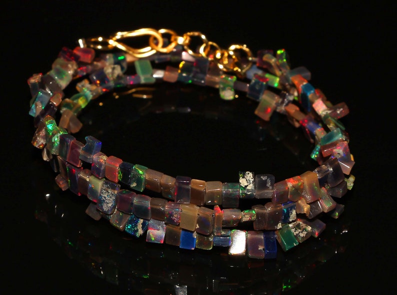 Excellent Super Top Quality,Natural Ethiopian Welo Fire Black Opal 3-7 MM Smooth Square Heishi Beads 16 Inch Strand,Necklace,Gift for her