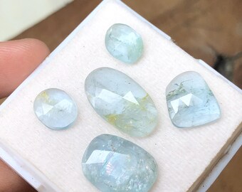 Natural Aquamarine Gemstone, Rose Cut Aquamarine 5 Piece, 18.85 Ct Faceted Loose Gemstone