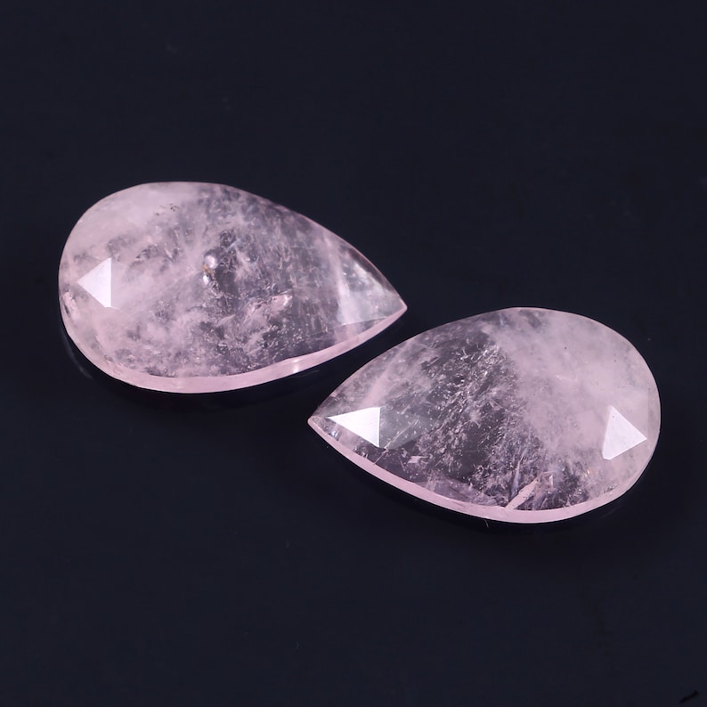 18.60 Carat Natural Morganite Rose Cut Loose Gemstone 22X14.5mm Pear Faceted Pair Excellent Quality C5543